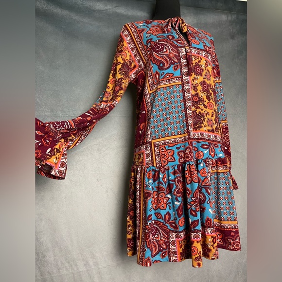 Zara Bohemian Drop Waist Paisley Print Dress size small - Picture 5 of 8